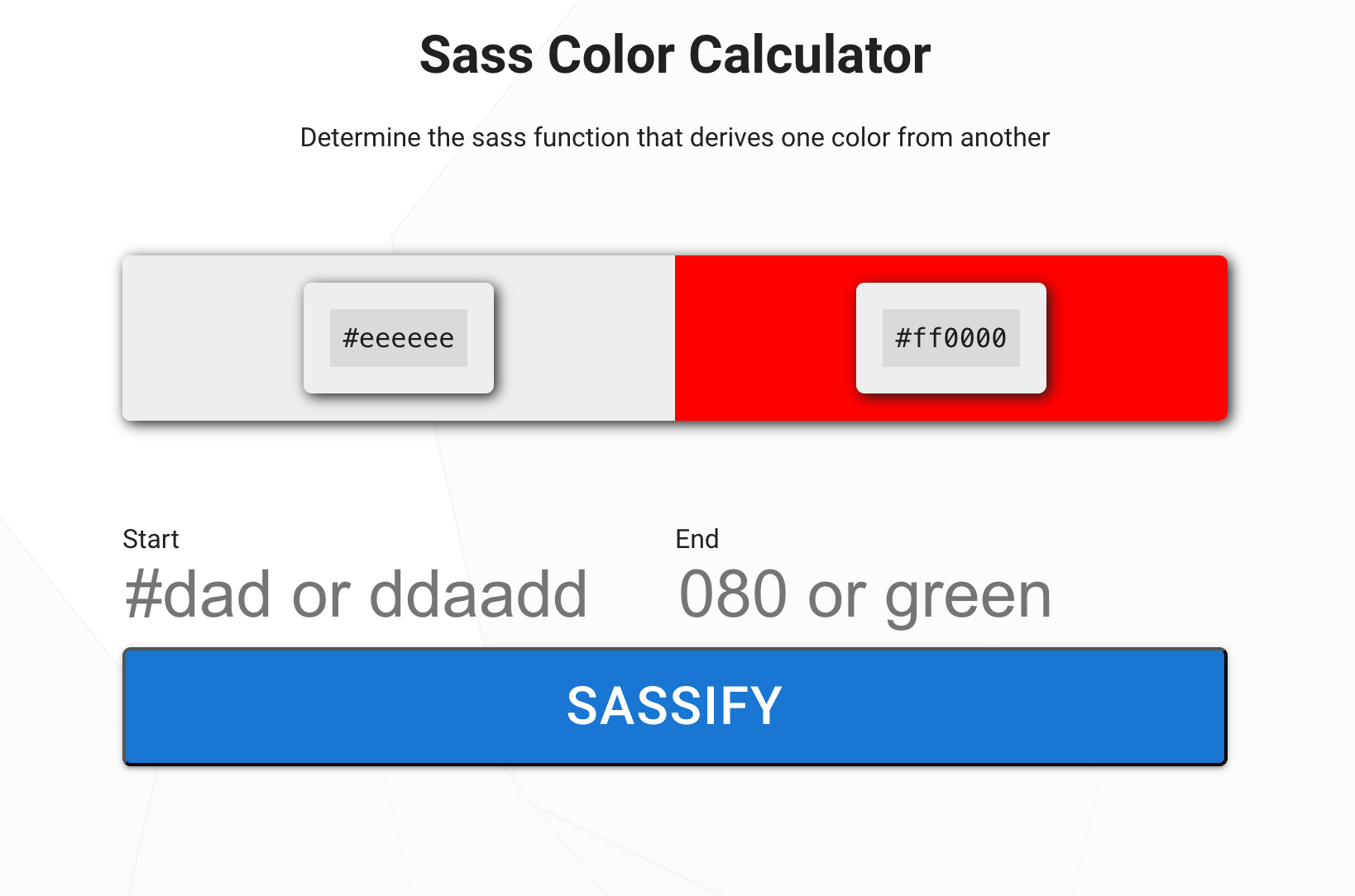 screenshot of Sass Color Calculator