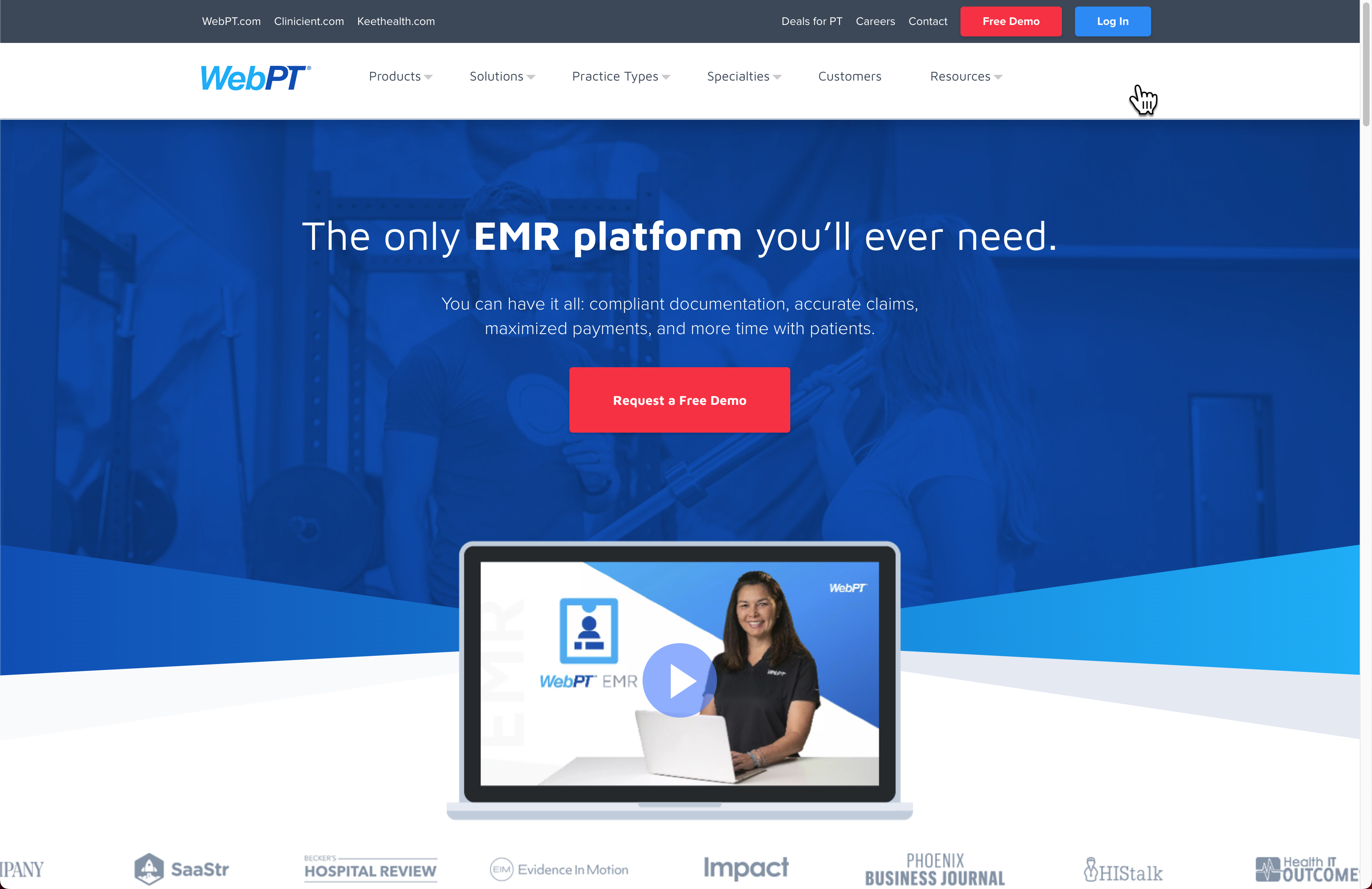Screenshot of an archived version of WebPT.com